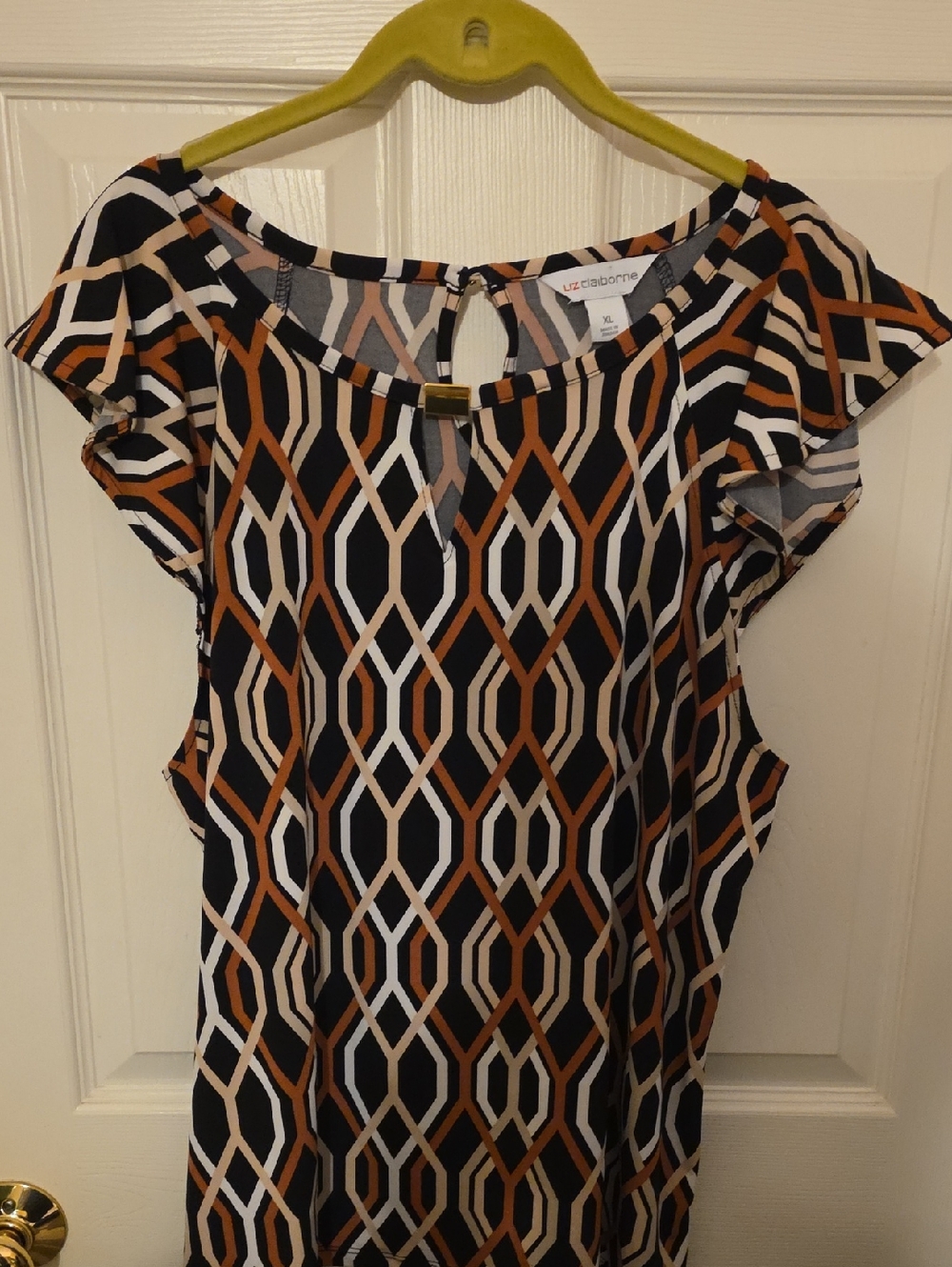 Liz Claiborne Black & Brown Geometric Cap-Sleeve Top